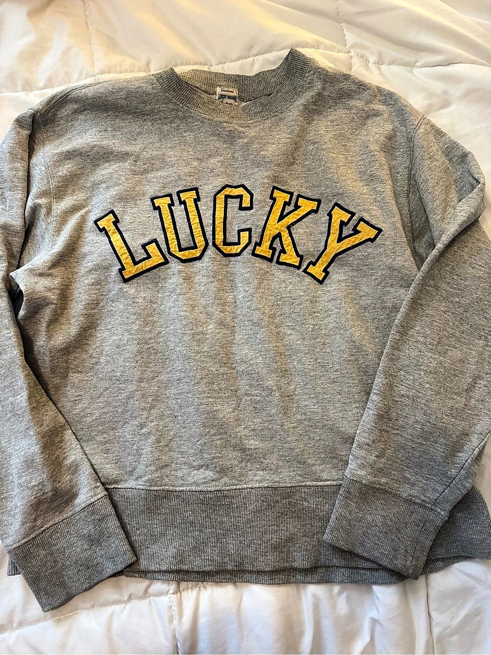 Y2K Vintage Lucky Brand Logo Applique Crewneck Sweatshirt Graphic Long Sleeve Sw